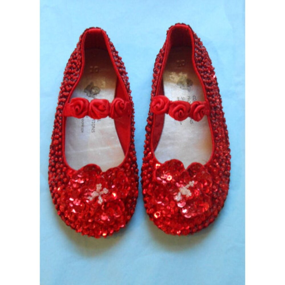 NEW Coastal Projections Sparkly Red‎ Girls Shoes Rosettes 0 2Yth 4Yth